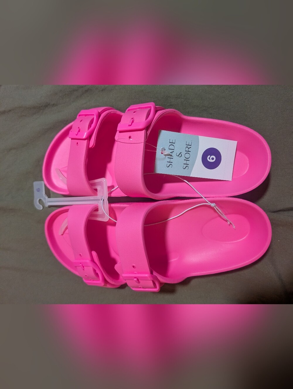 Womens Double Strap Buckle Slide Shade & Shore Sandal Beach Shower Fuchsia 6